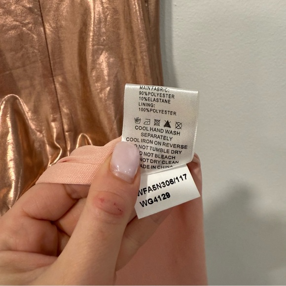 Rare London Rose Gold Plunge Pencil Dress in High Shine 6 - Picture 5 of 7